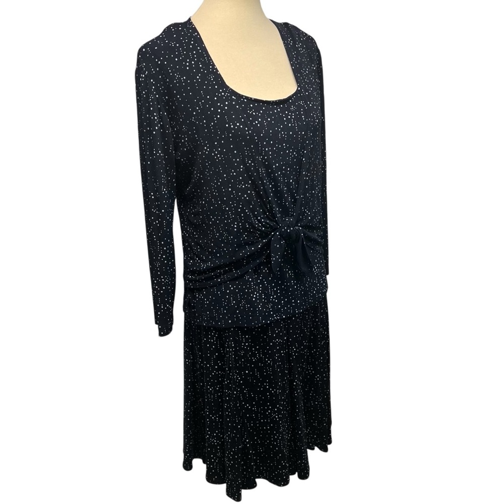 Chico’s Additions 3 Piece Slinky Navy Blue Dot Tank Skirt & Tie Waist Jacket 4/6 - Picture 14 of 16